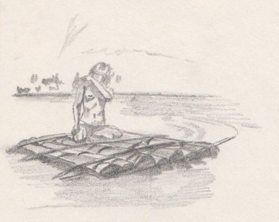 Pencil sketch - Girl on a raft