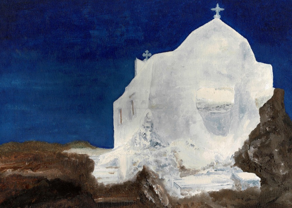 Oil Painting - Panagia Gremiotissa Church in Ios, Greece