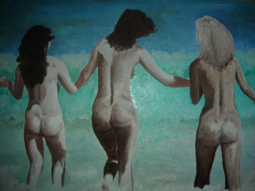 Oil Painting - Playing in the Sea